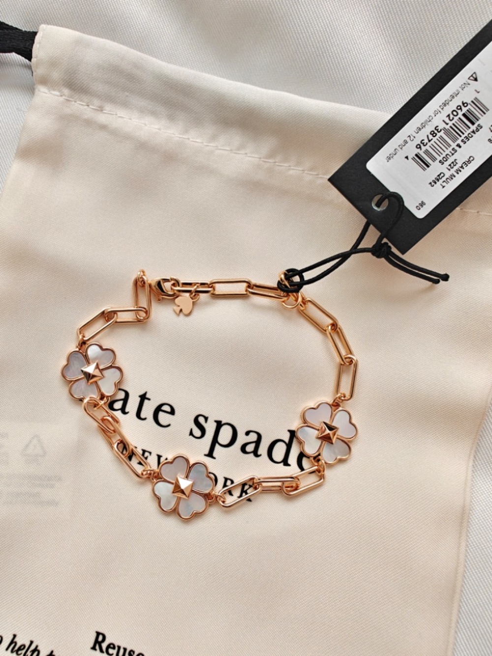 NWT Kate Spade Spades & Studs Chain Link Bracelet Rose Gold KE978 $129 - Picture 7 of 7